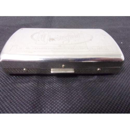 247 - Polish Metal Cigarette Case With Chesterfield Motif On Front