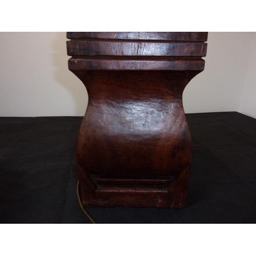 257 - Lovely Aged Heavy Carved Wooden Table Lamp Working