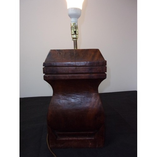 257 - Lovely Aged Heavy Carved Wooden Table Lamp Working