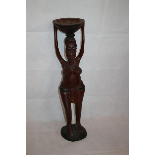 273 - Hand Carved Wooden Statue Study of African Lady 56cm Tall