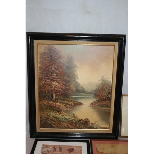 275 - A Selection of Paintings including a Fantasy Oil on Canvas, an Etching and a Banksy print