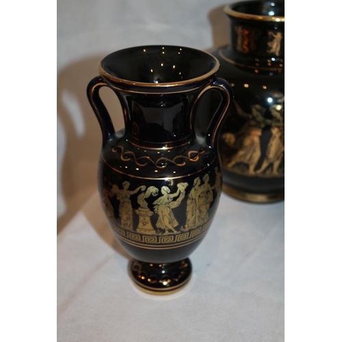 279 - A Good assortment (10) of Greek Vases and Urns mainly handmade and with 24k Gold