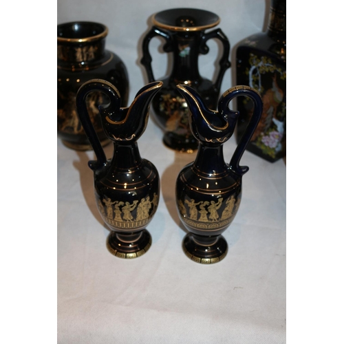 279 - A Good assortment (10) of Greek Vases and Urns mainly handmade and with 24k Gold