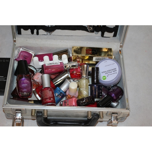 291 - Metal Makeup Carrying Case with a selection of new Nail Polish and others