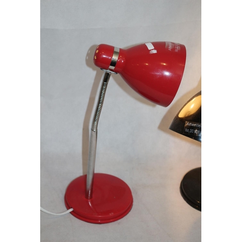 294 - A Red and Black Desk Angle Lamps, working, Bulbs not included