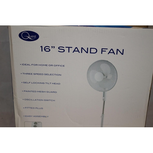 305 - New in Box Quest 16inch Floor Standing Fan Untested believed to be working