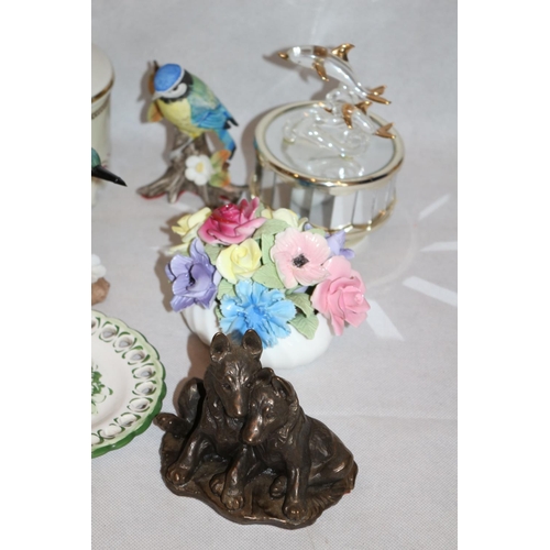 307 - Eclectic Lots Bird Statues, plates, Metalware names like Coalport