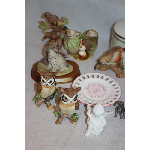 307 - Eclectic Lots Bird Statues, plates, Metalware names like Coalport