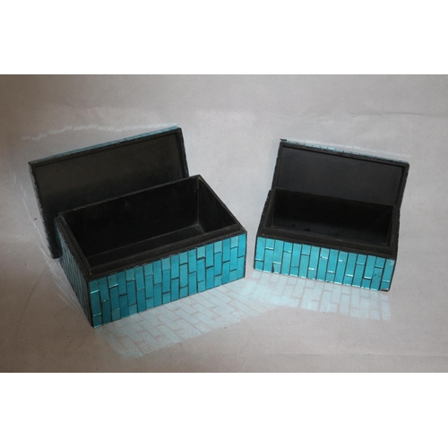 389 - 2 New In Boxes Turquoise Glass Covered Wooden Boxes