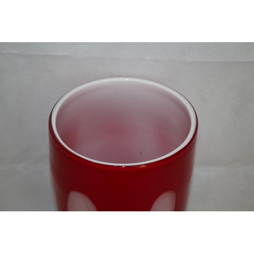 465 - Heavy Red Glass Vase  With Spot Pattern