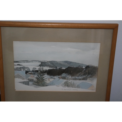 595 - An Original framed and Glazed watercolour titled Snow Looking Over Cuxton towards Wouldham Kent 32cm... 