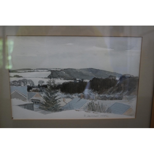 595 - An Original framed and Glazed watercolour titled Snow Looking Over Cuxton towards Wouldham Kent 32cm... 