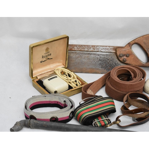 130 - A Mixed Lot of Belts, 2 Shavers and a Vintage Bike Seat