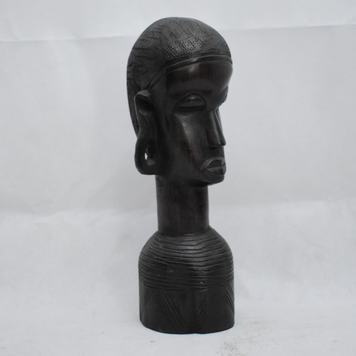 152 - Aged Tribal Wooden Bust Hooped Ears