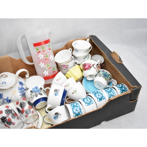 87 - A Box of Mid Century Including China Blue 70's Cups