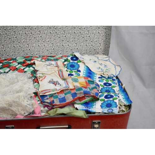 97 - Red Vintage Suitcase Full of Fabric