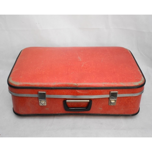 97 - Red Vintage Suitcase Full of Fabric