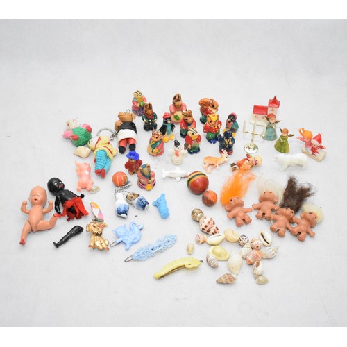 78 - A Bag of Small Collectables Including Trolls and Christmas Cake Decorations