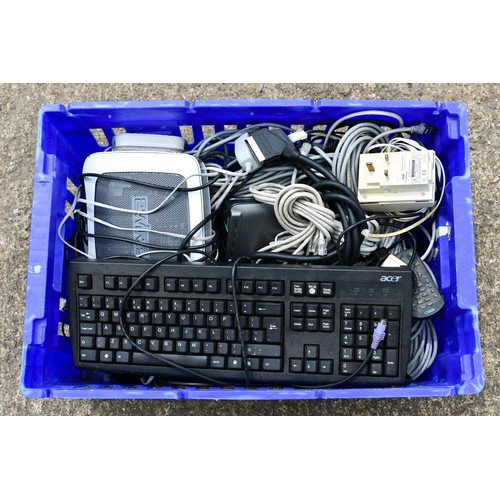 17 - A Large Box Of Various Wires Including A Computer Monitor