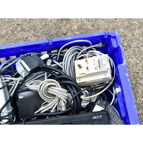 17 - A Large Box Of Various Wires Including A Computer Monitor