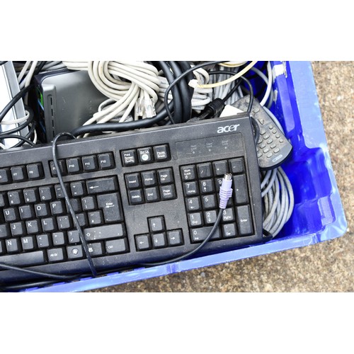 17 - A Large Box Of Various Wires Including A Computer Monitor