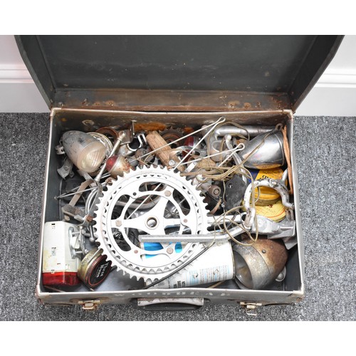 60 - Vintage Case Full of Vintage Bike Parts, including lights, brakes etc