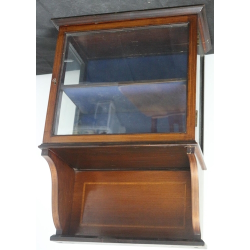 126 - Mahogany Banded Wall Display Cabinet with Original Key and Shelf