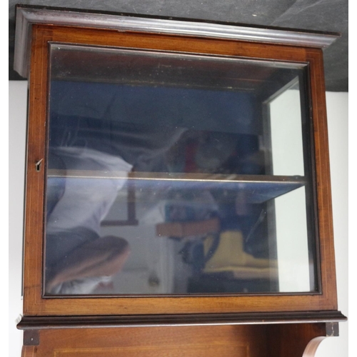 126 - Mahogany Banded Wall Display Cabinet with Original Key and Shelf