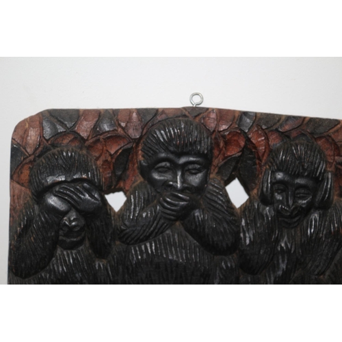 131 - Hand Carved Wall Plaque Depicting The 3 Wise Monkeys