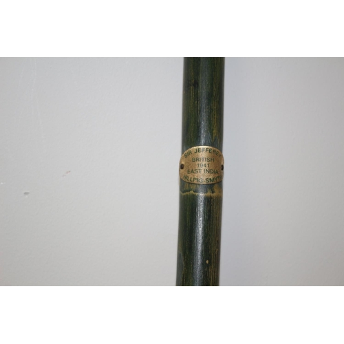 135 - Highly Collectable Sir Jefferey Hill-Pig Smyth British East India 1941 Green Bamboo Cane with Brass ... 