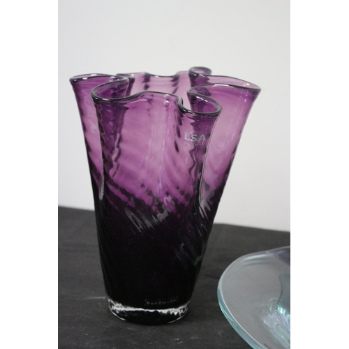 172 - LSA Lilac Glass Vase 24cm Tall plus Folded Art Glass Bowl