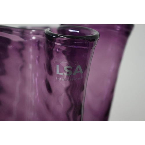 172 - LSA Lilac Glass Vase 24cm Tall plus Folded Art Glass Bowl