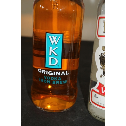 181 - 70cl Bottle of WKD Iron Brew + 70cl Bottle of Kirov Vodka plus 1 Litre Bottle of Danzka Vodka