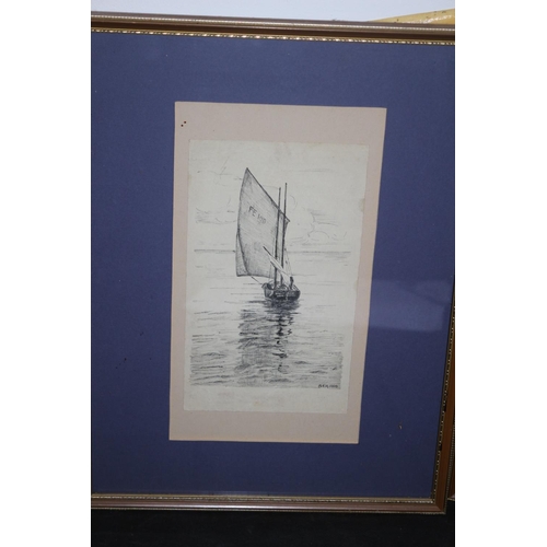 194 - 3 x Etchings of Boats (Although one may be a watercolour), by AEK, Early 20th Century