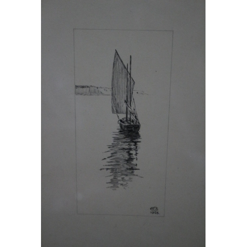 194 - 3 x Etchings of Boats (Although one may be a watercolour), by AEK, Early 20th Century