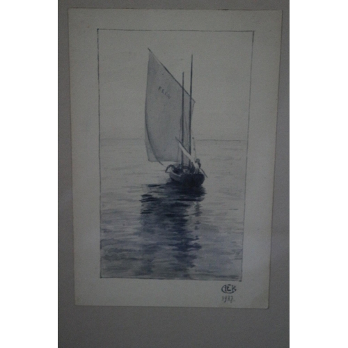 194 - 3 x Etchings of Boats (Although one may be a watercolour), by AEK, Early 20th Century