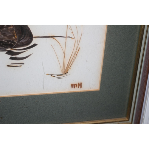 200 - Aged Real Feather Picture of a Black Swan plus an Acrylic Original Painting of a Possible Greek Vill... 