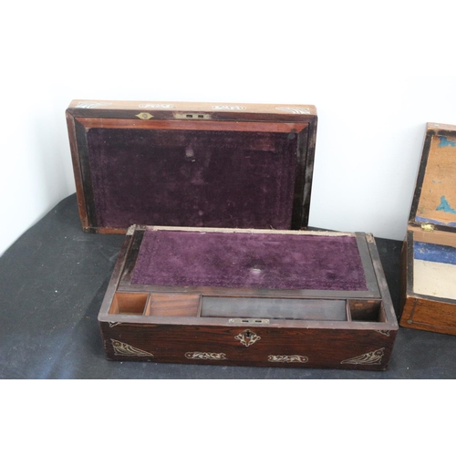 201 - Vintage Writing Slope / Box plus a Smaller Storage Box - Both with Mother of Pearl Inlay