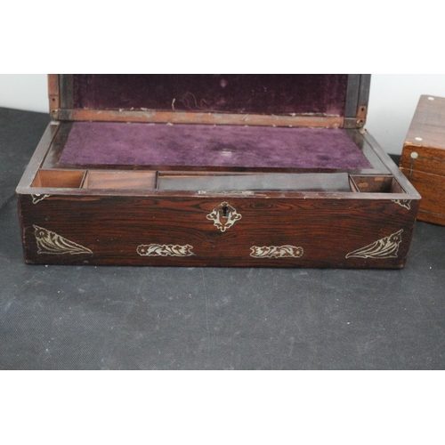 201 - Vintage Writing Slope / Box plus a Smaller Storage Box - Both with Mother of Pearl Inlay