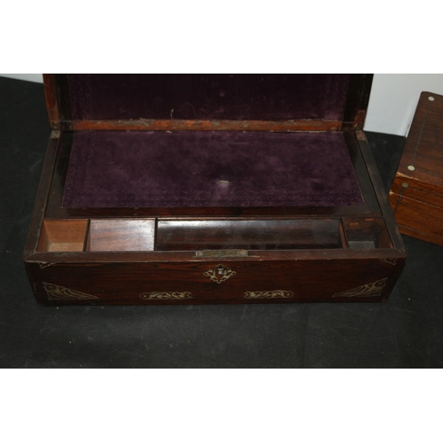 201 - Vintage Writing Slope / Box plus a Smaller Storage Box - Both with Mother of Pearl Inlay