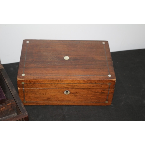 201 - Vintage Writing Slope / Box plus a Smaller Storage Box - Both with Mother of Pearl Inlay