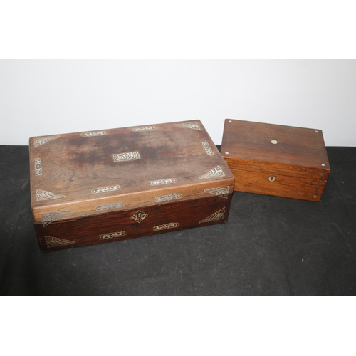 201 - Vintage Writing Slope / Box plus a Smaller Storage Box - Both with Mother of Pearl Inlay