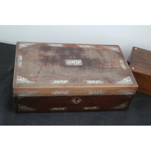 201 - Vintage Writing Slope / Box plus a Smaller Storage Box - Both with Mother of Pearl Inlay