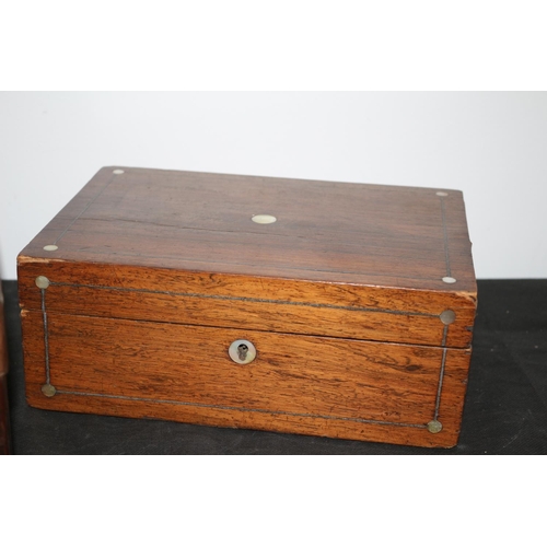 201 - Vintage Writing Slope / Box plus a Smaller Storage Box - Both with Mother of Pearl Inlay