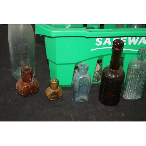 204 - Crate of Very Old Glass Bottles, Many with Writing