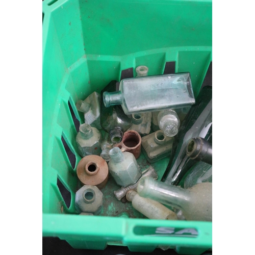 204 - Crate of Very Old Glass Bottles, Many with Writing