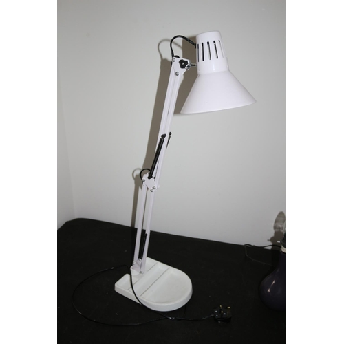 67 - White Large Angle-poise Lamp with Solid Base plus a Modern Lamp - Both Fully Working