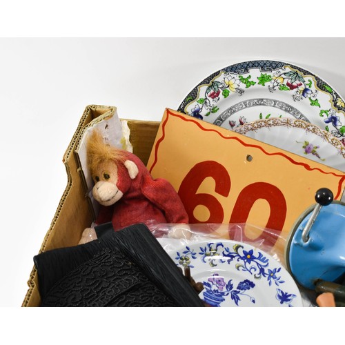 238 - A Box Of Mixed Items Including Plates And A Blue Meat Grinder