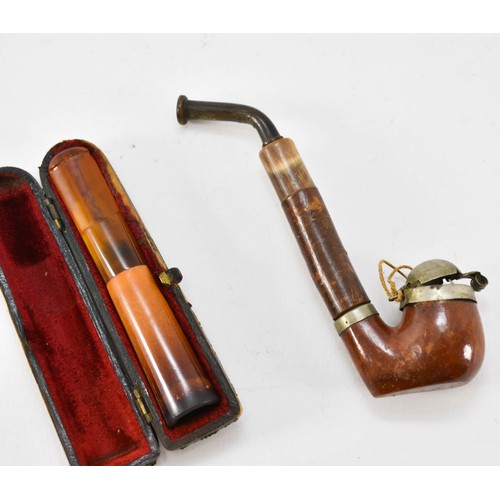 247 - A Vintage Smoking Pipe And Cased Cherout / Cigar Holder