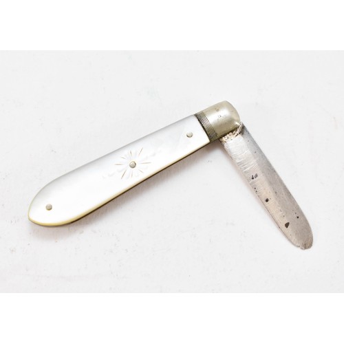 262 - A Small Hallmarked Silver Folding Knife With Mother Of Pearl Handle